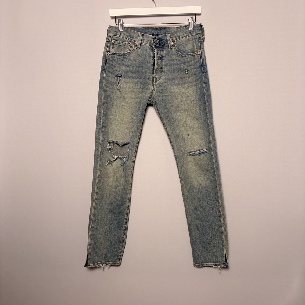 Levi's 501 Original Fit Light Wash Denim Size 28x30 Distressed Straight Leg
